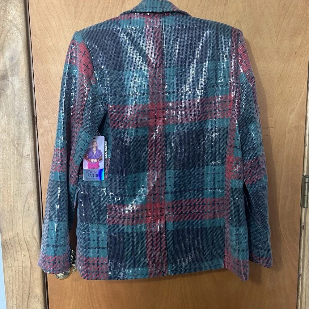 NWT Johnny‎ Wujek Sequin Plaid Holiday Blazer Extra Small Holiday Free Shipping